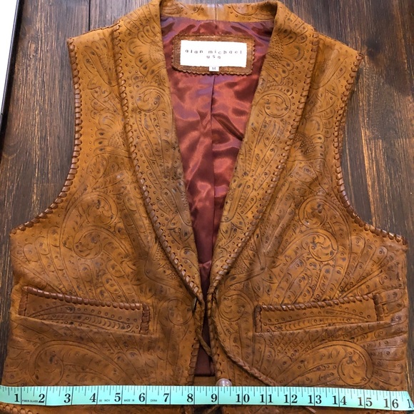 Vintage 80's ALAN MICHAEL Hand Tooled Leather VEST - Picture 6 of 8